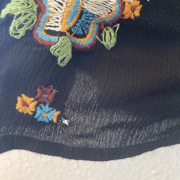 Free People Mini Dress Size XS Oxford Embroidered Black Floral Boho Goth Witchy - Picture 12 of 16